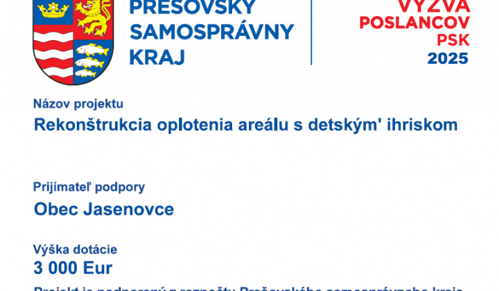 1. fotografia fotogalérie Aktuality / Rekonštrukcia oplotenia areálu s detským ihriskom – Projekt podporený z rozpočtu PSK - foto