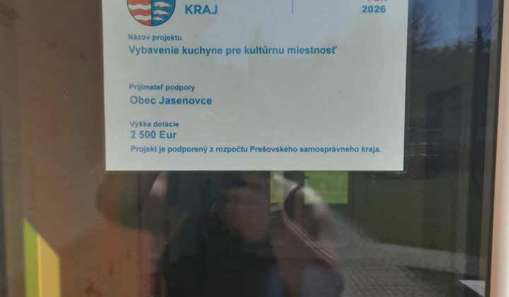 1. fotografia fotogalérie Aktuality / Vybavenie kuchyne pre kultúrnu miestnosť - Projekt podporený z rozpočtu PSK - foto